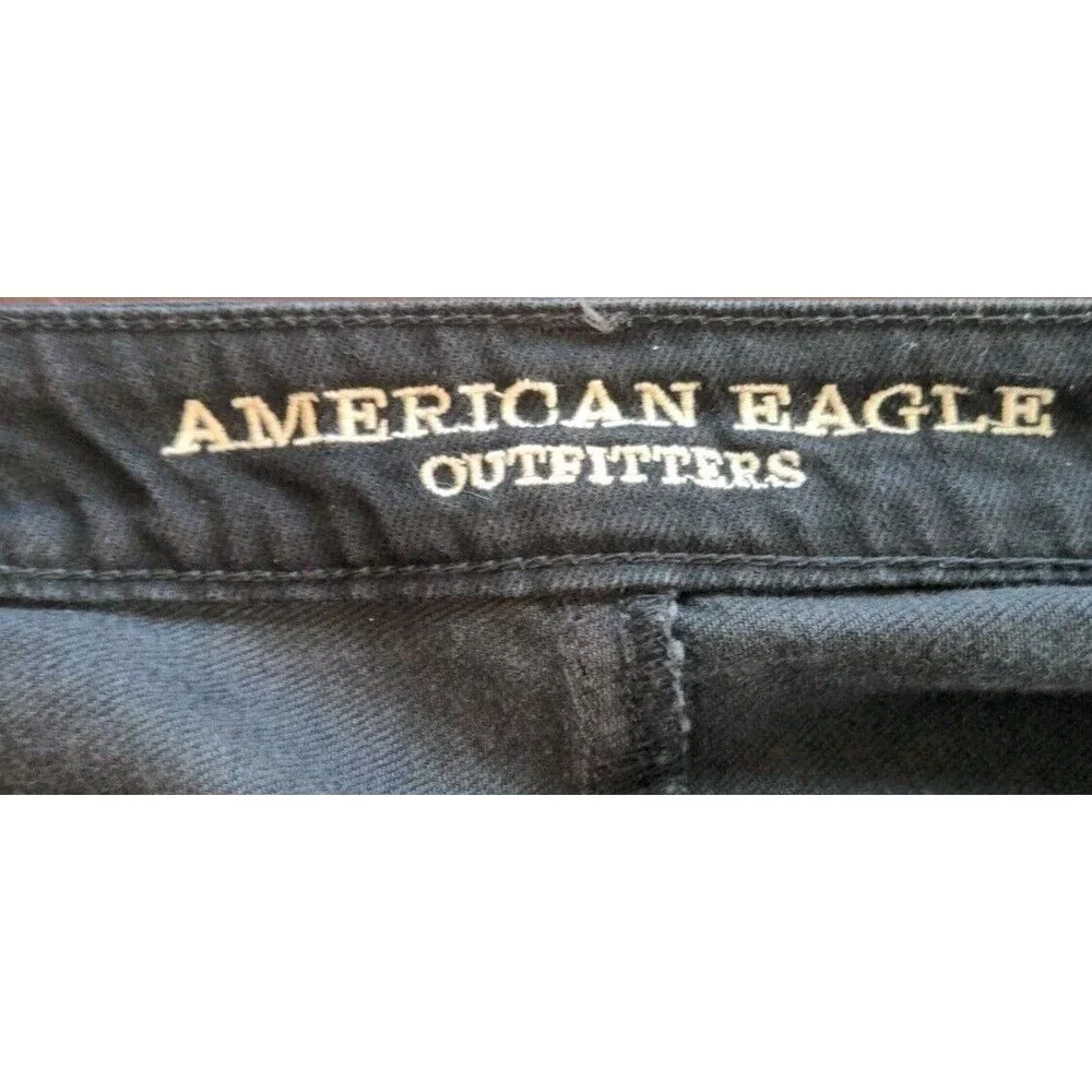 American Eagle  Womens Black Distressed Denim Button Fly Frayed Hem Mini Skirt 6
